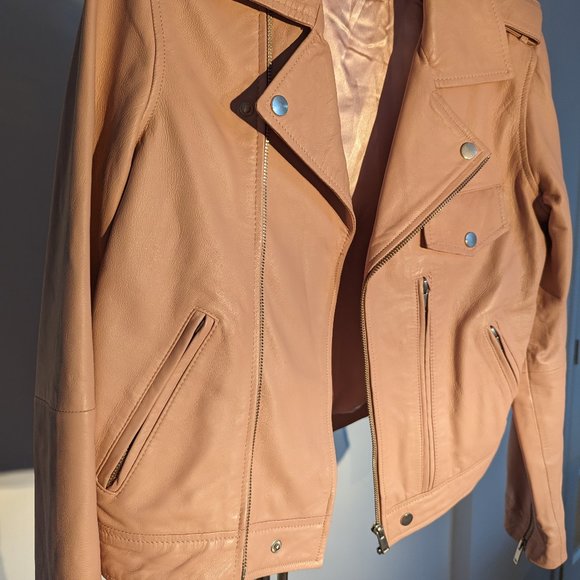 Sinequanone Perfecto Jacket - 100% Lamb Leather - Pink Pastel - Size T1/38 - Bra - Picture 4 of 8